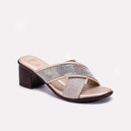 Gold Block Heel Casual Slippers