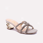 Gold Block Heel Fancy Slippers