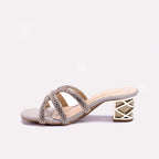 Gold Block Heel Fancy Slippers for Women
