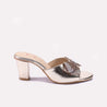 Womens Gold Fancy Heel Slippers