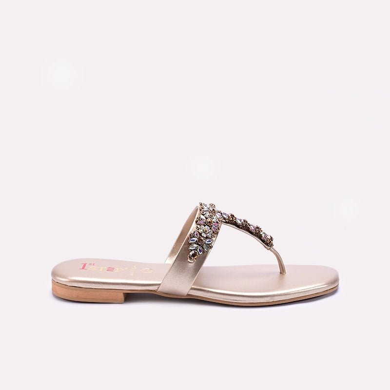 Womens Gold Flat Fancy Slippers
