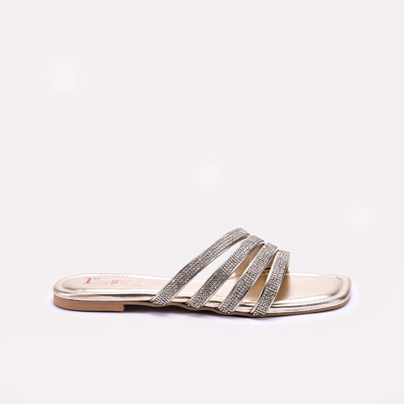 Womens Gold Flat Fancy Slippers