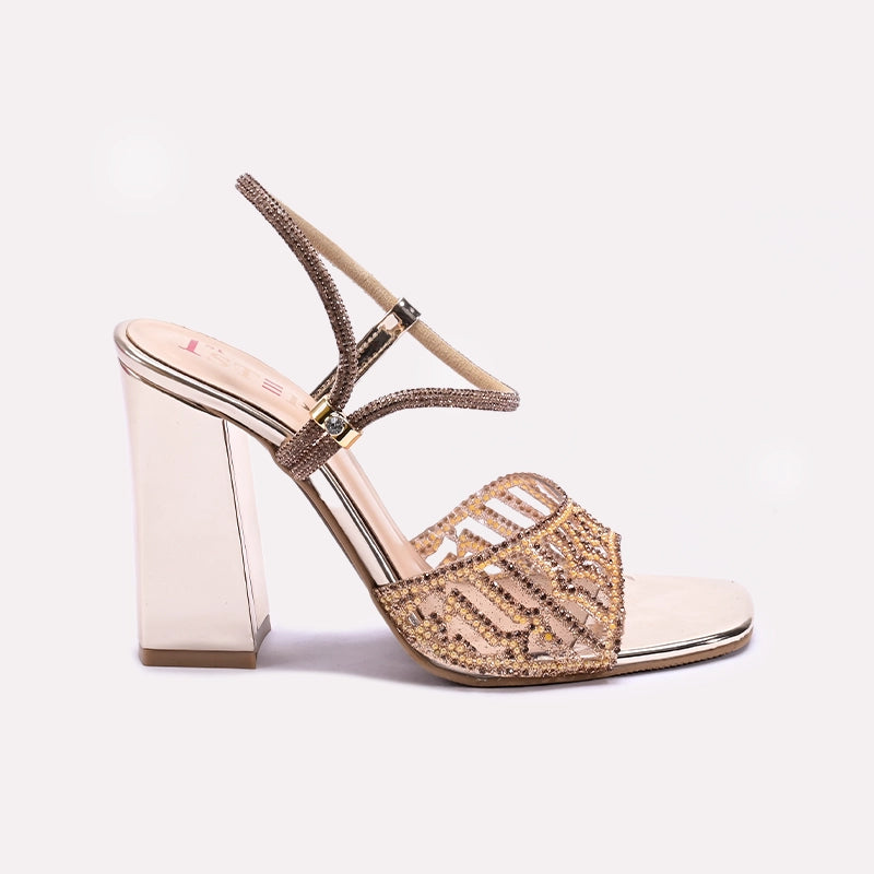Womens Gold High Heel Fancy Sandals