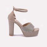 Womens Gold High Heel Fancy Sandals