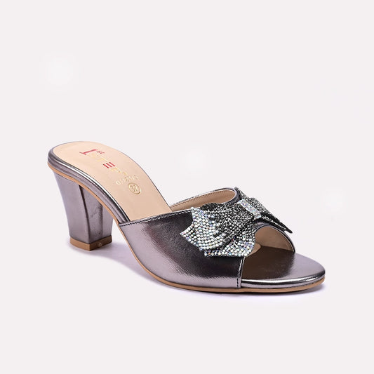 Gray Fancy Heel Slippers