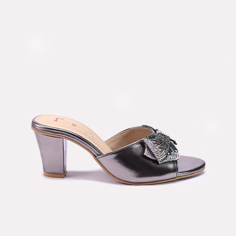 Womens Gray Fancy Heel Slippers