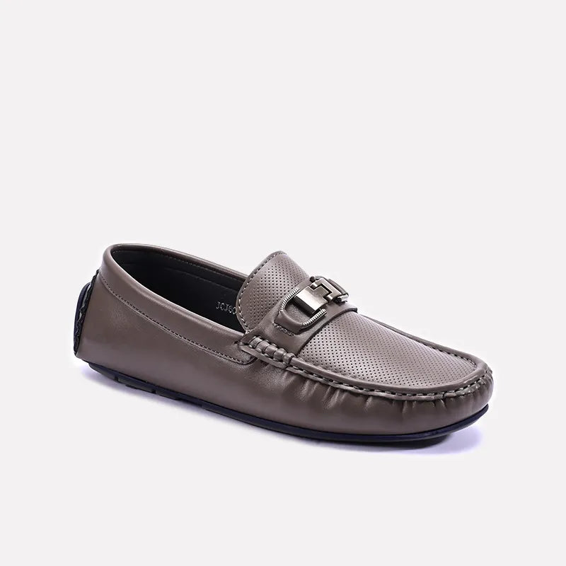 Gray Perforated Buckle Loafers 0130951