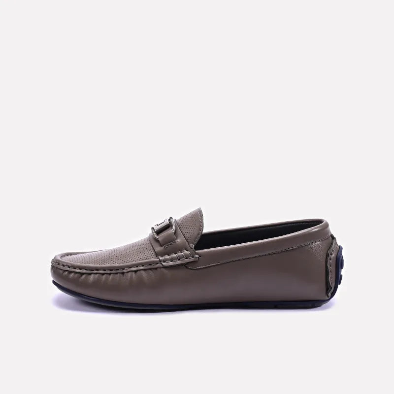 Gray Perforated Buckle Loafers 0130951