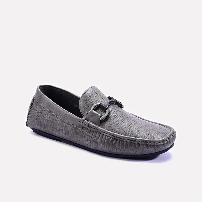 Gray Textured Horsebit Loafers 0130953