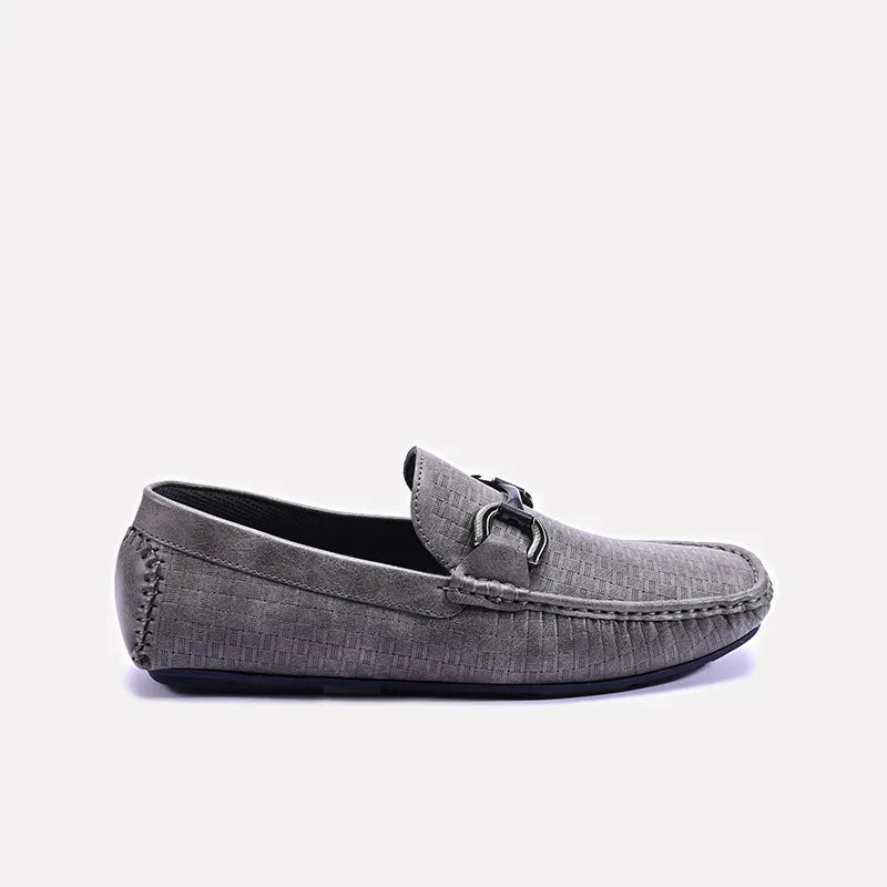 Gray Textured Horsebit Loafers 0130953