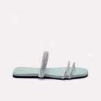 Womens Green Fancy Flat Slippers