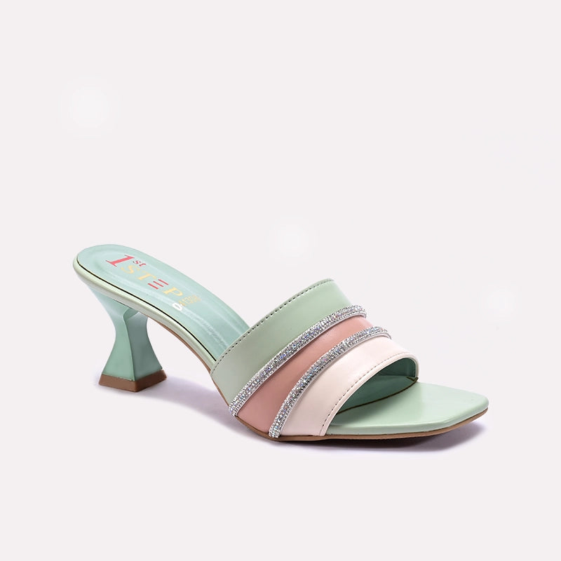 Green Fancy Heel Slippers