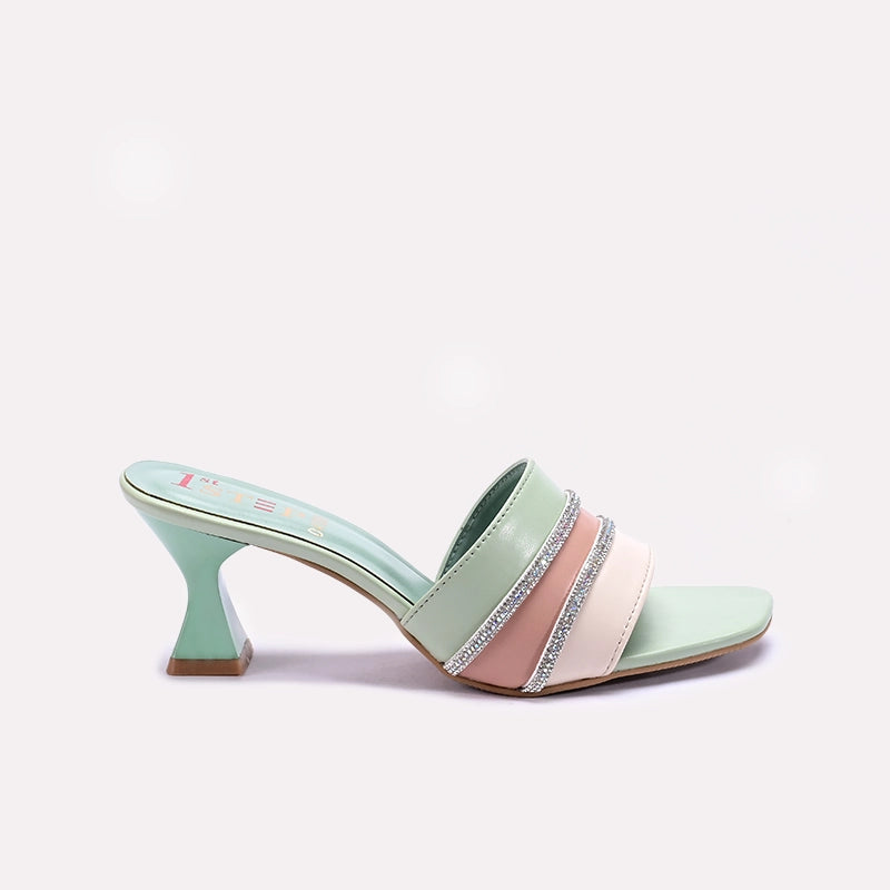 Womens Green Fancy Heel Slippers