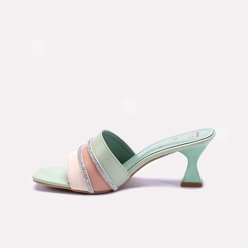 Green Fancy Heel Slippers for Women