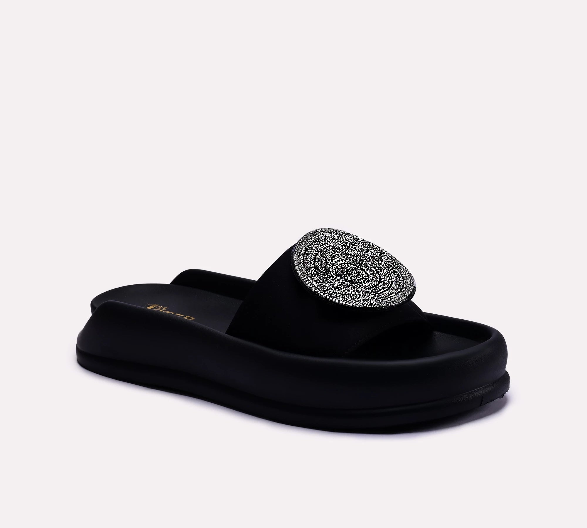 womens black platform slides