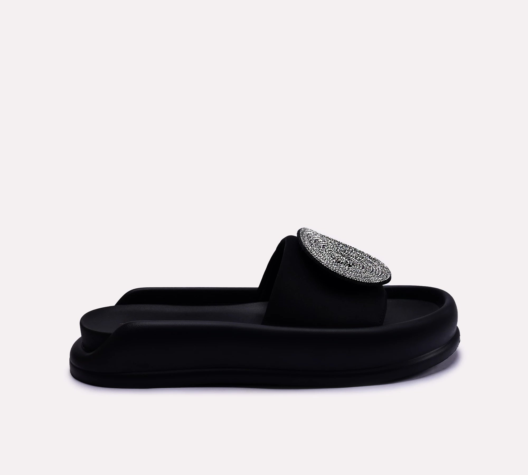 black platform slides for women