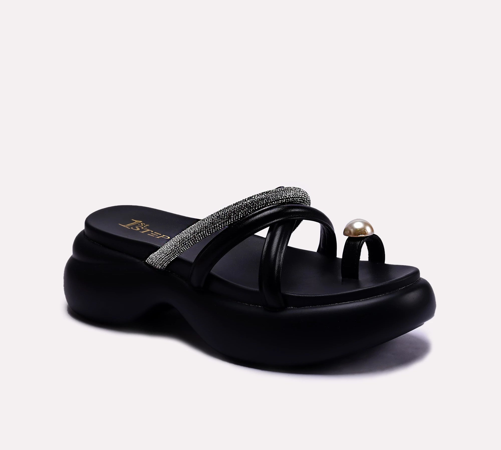 womens black platform slippers