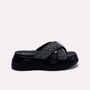 black crisscross platform slippers for women