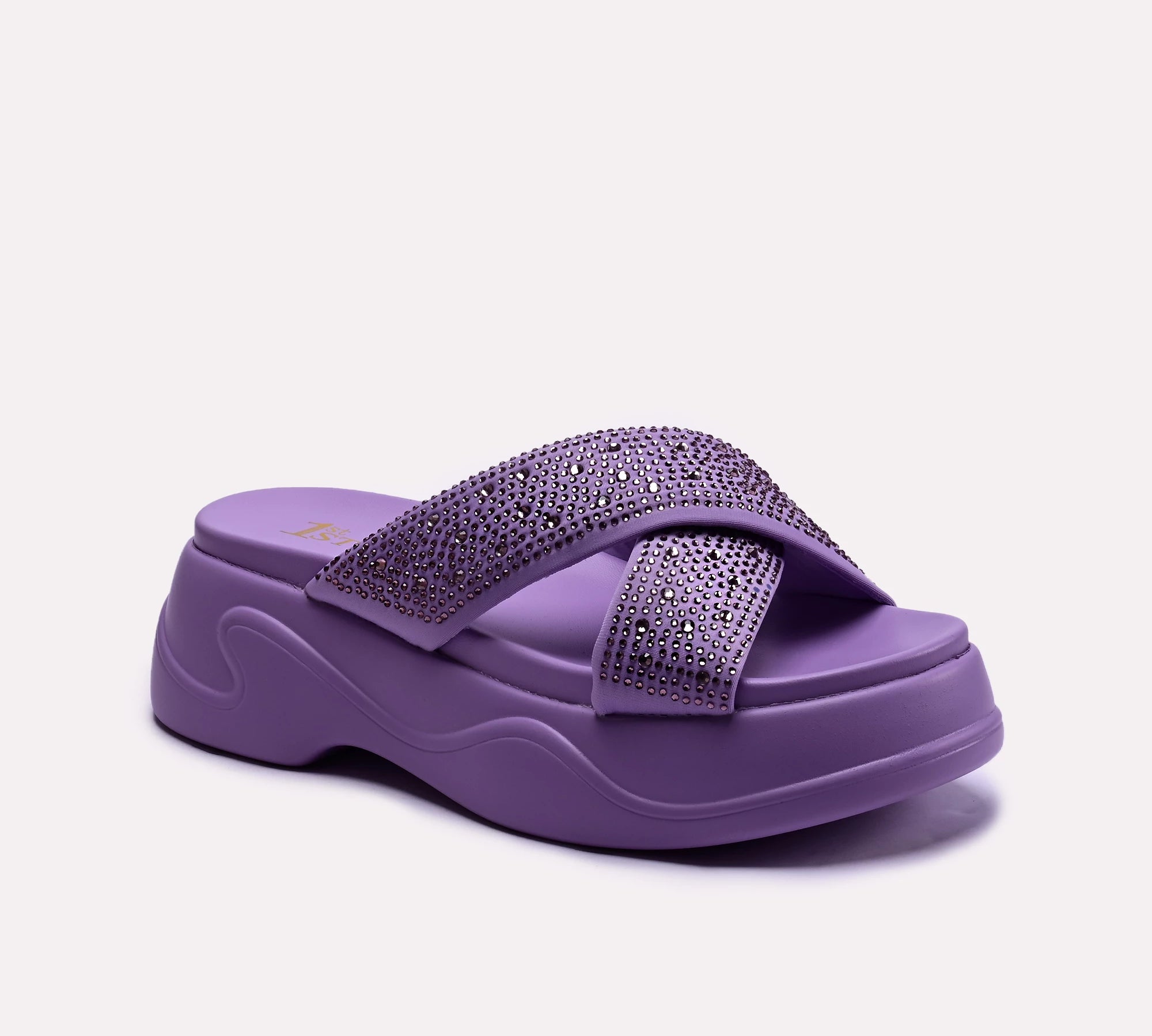 womens purple crisscross platform slippers