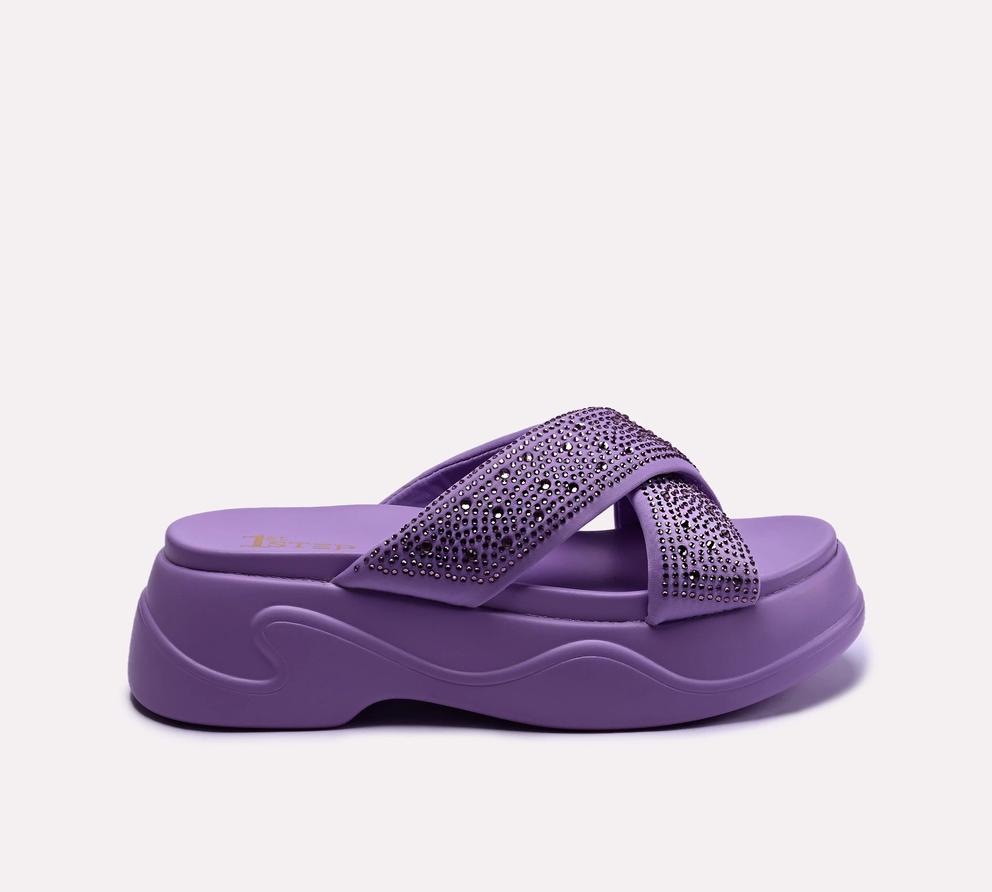 purple crisscross platform slippers for women