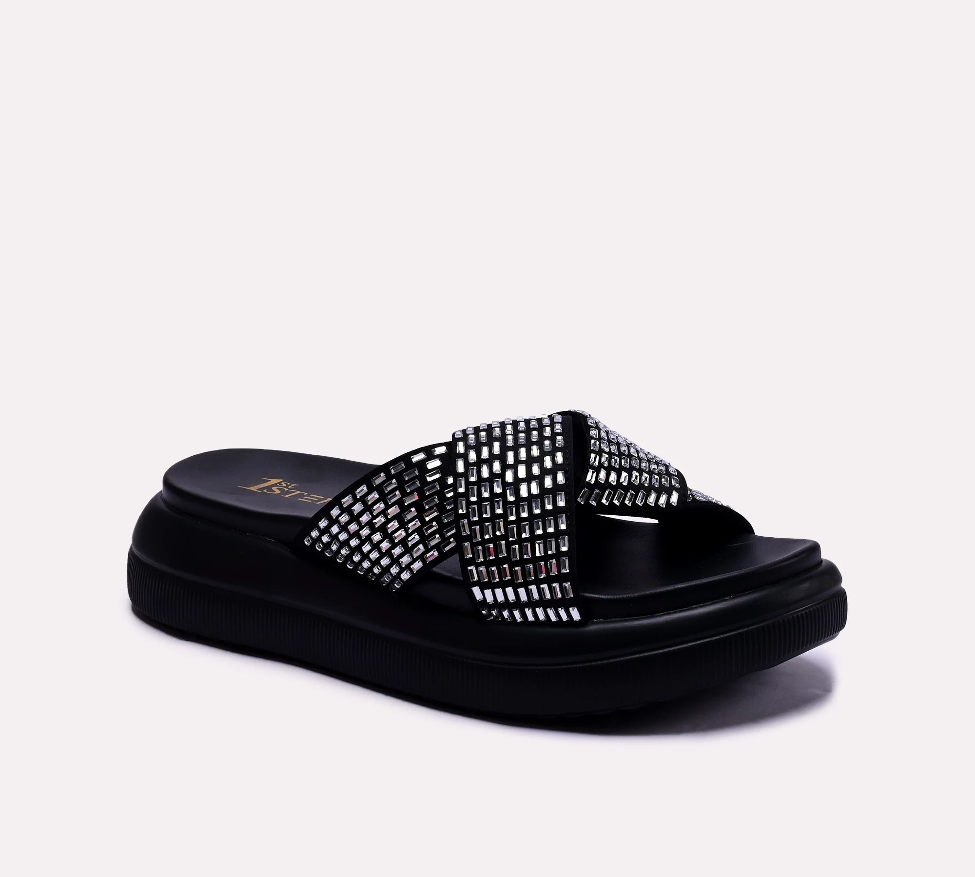 black criscross women platform slippers