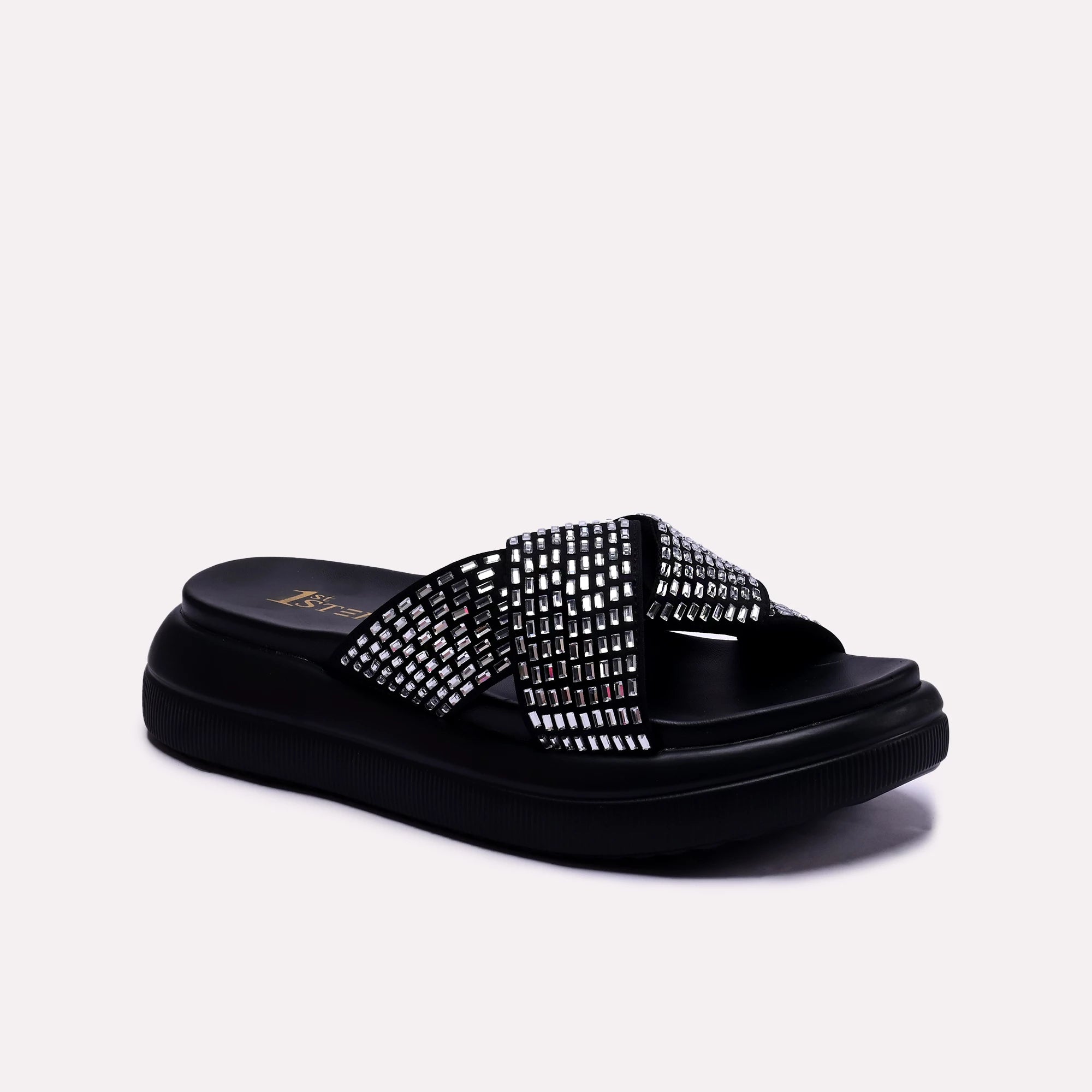 black criscross women platform slippers