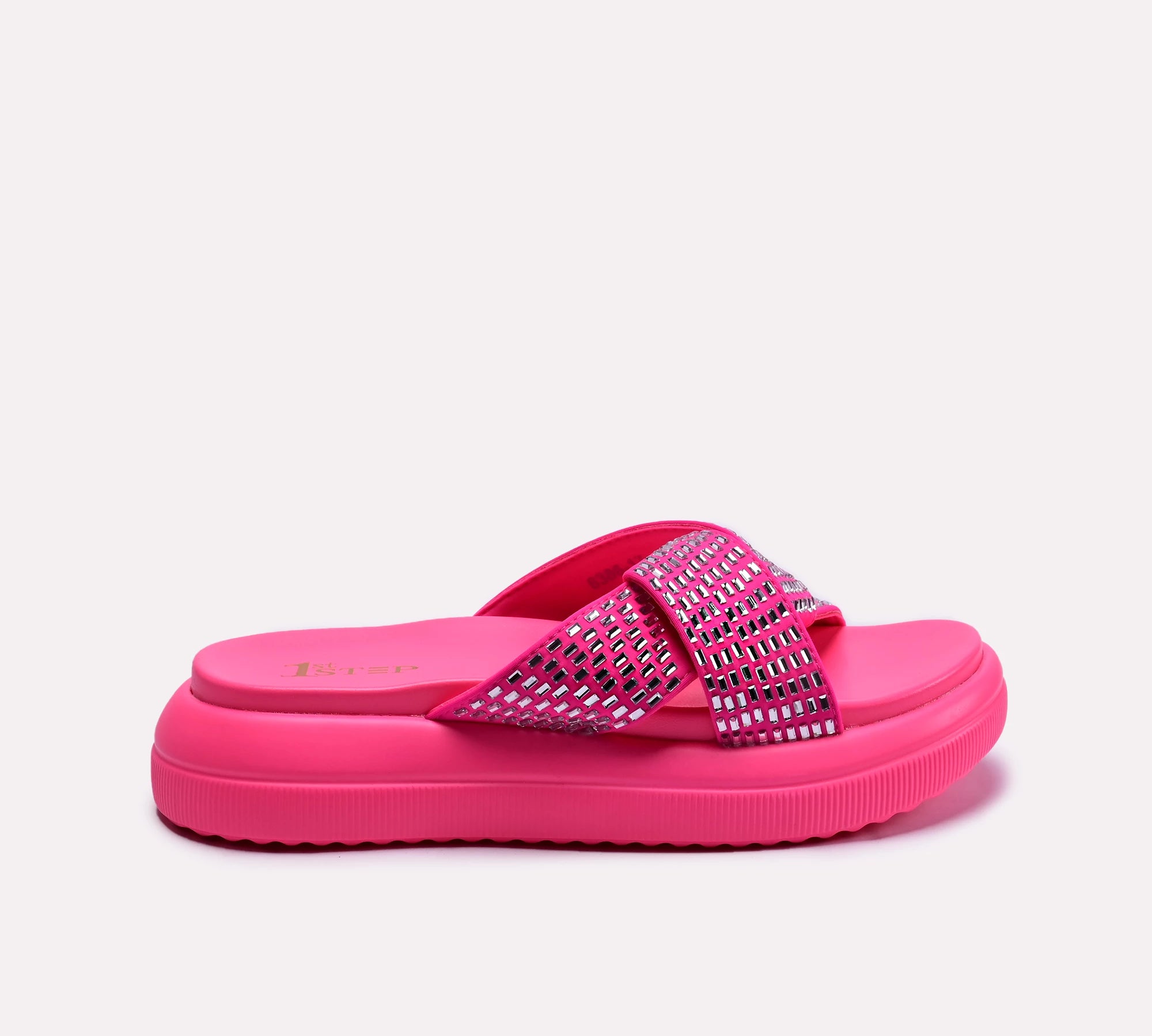 pink crisscross thick sole women slippers