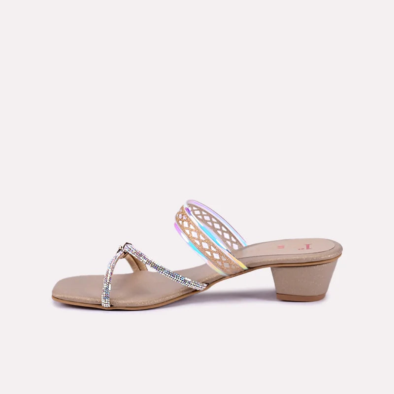 kendra gold fancy heel slippers for women