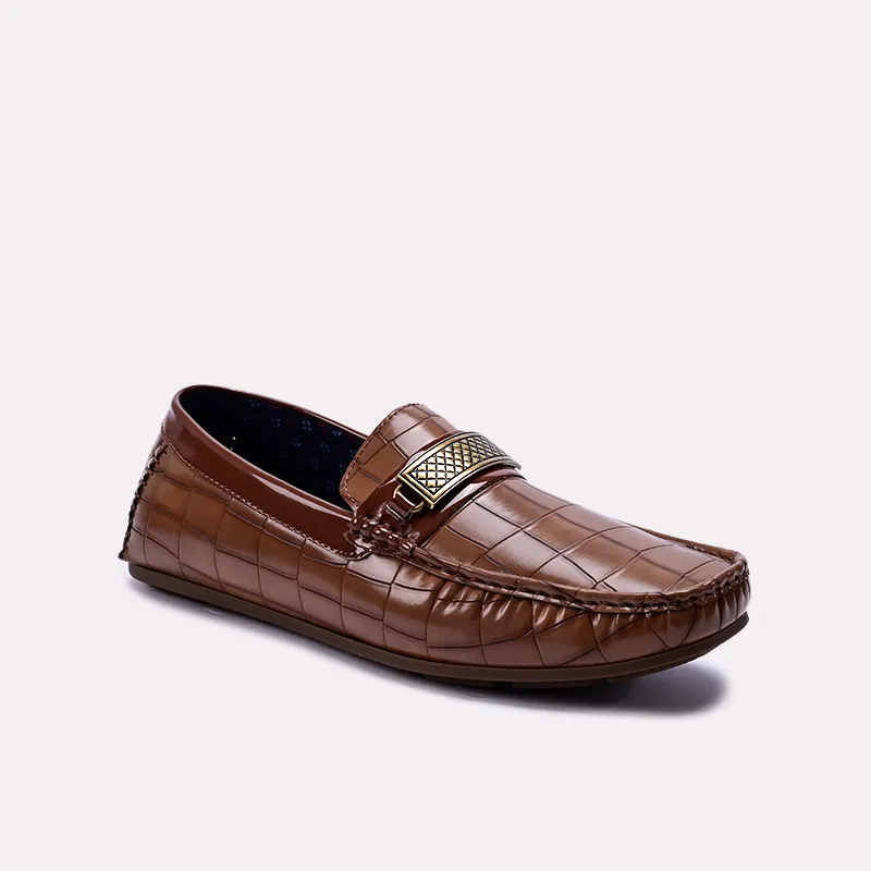 kenel brown glossy textured loafers