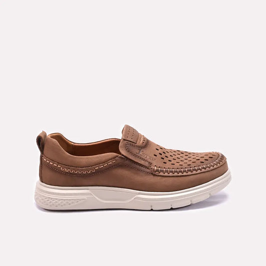 Mens Khaki Perforated Comfy Shoes