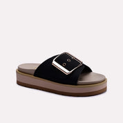 black buckle strap womens platform slide slippers