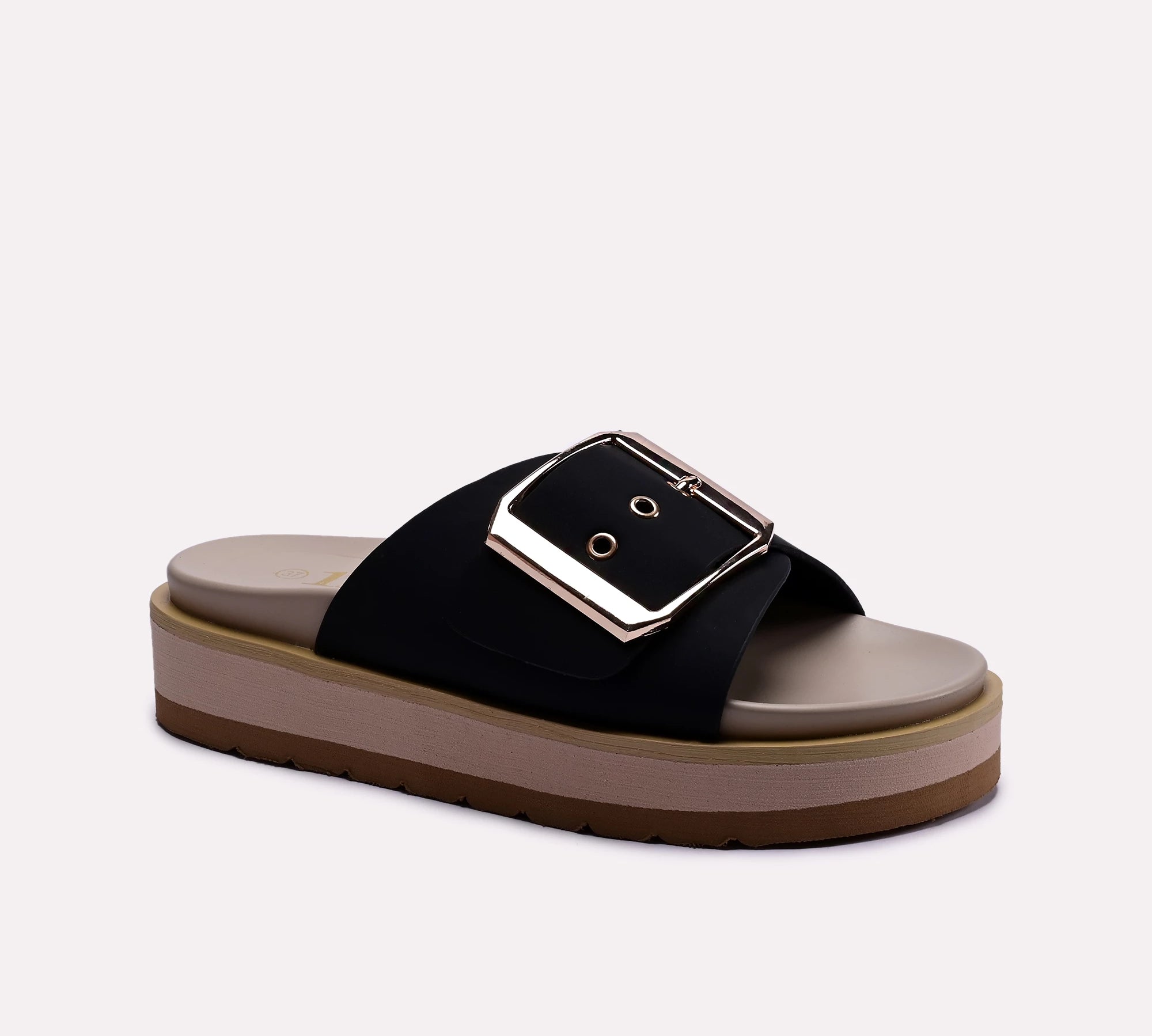 black buckle strap womens platform slide slippers