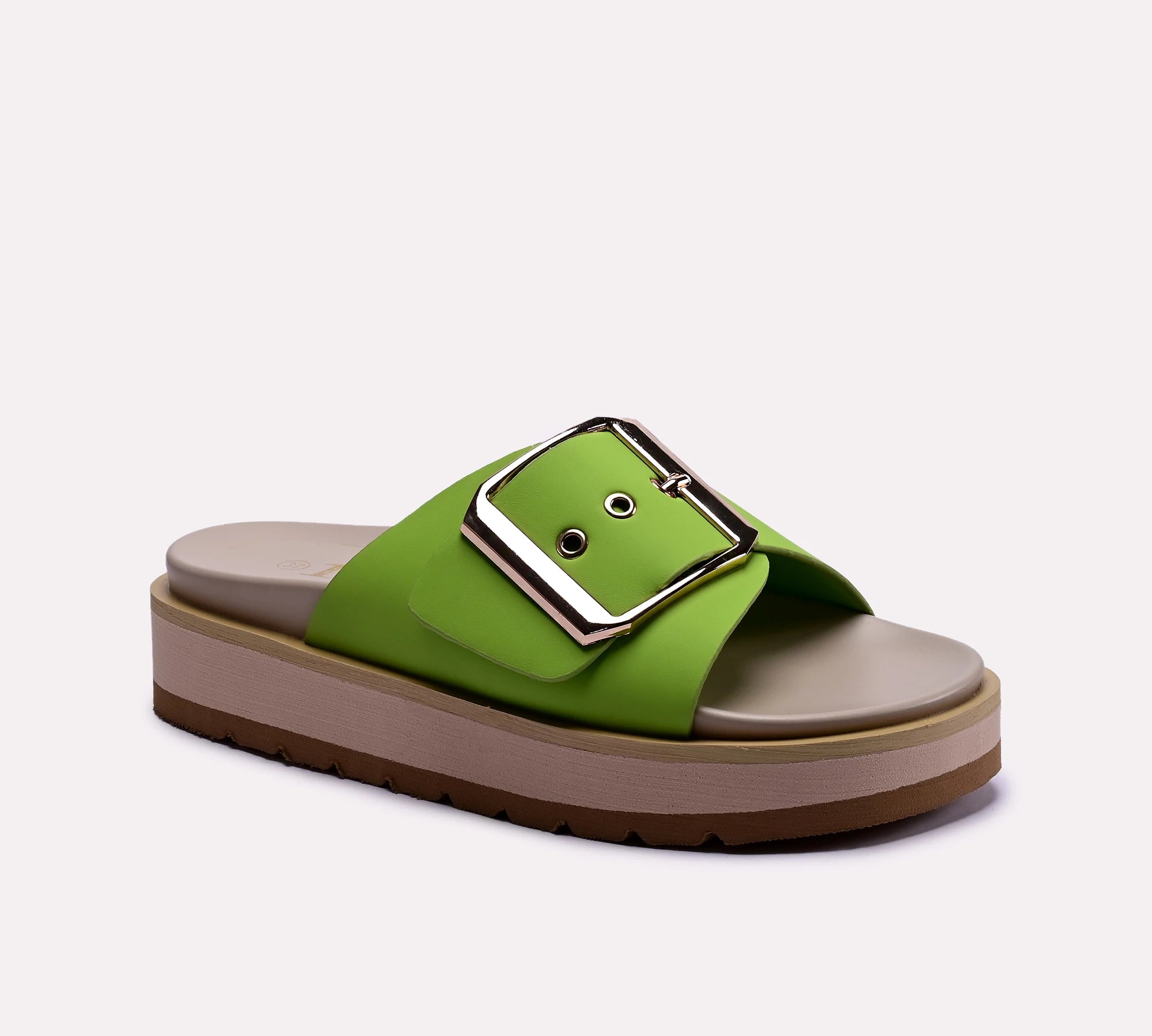 green buckle strap womens platform slide slippers