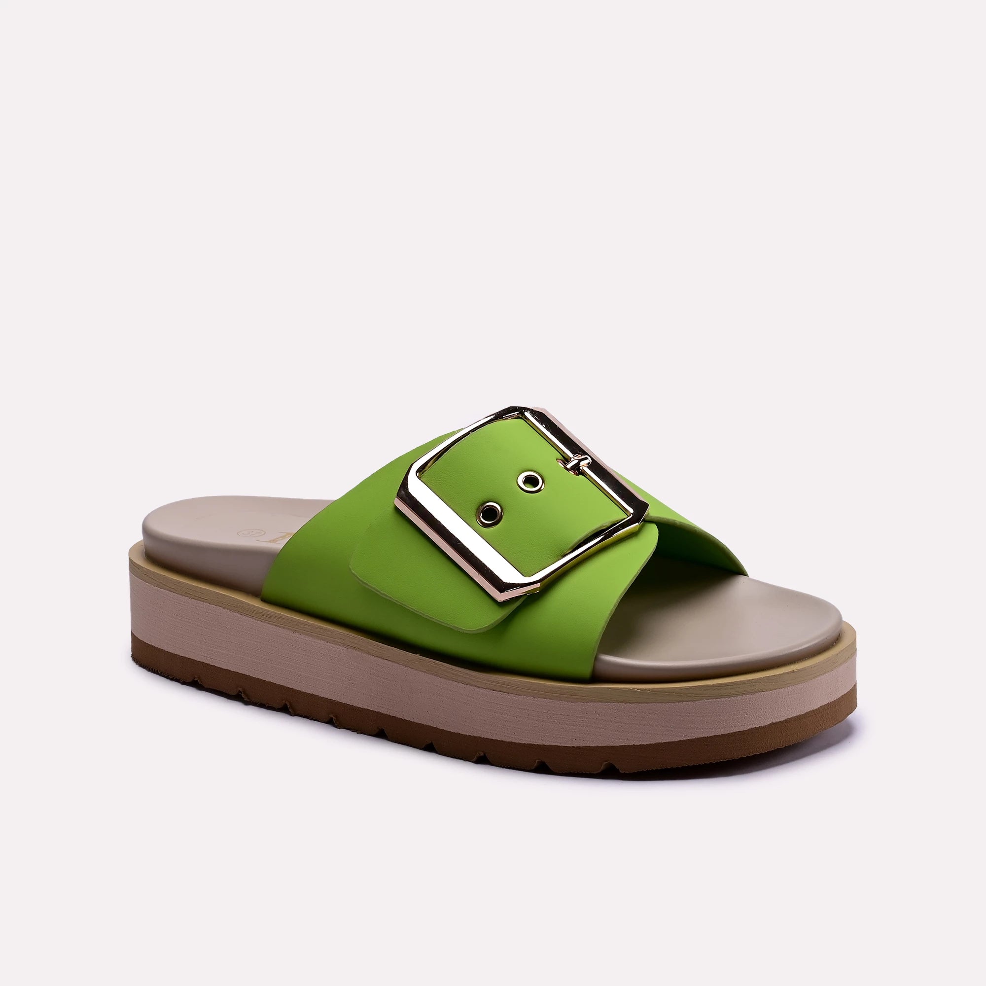 green buckle strap womens platform slide slippers