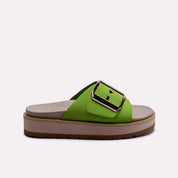 womens green buckle strap platform slide slippers