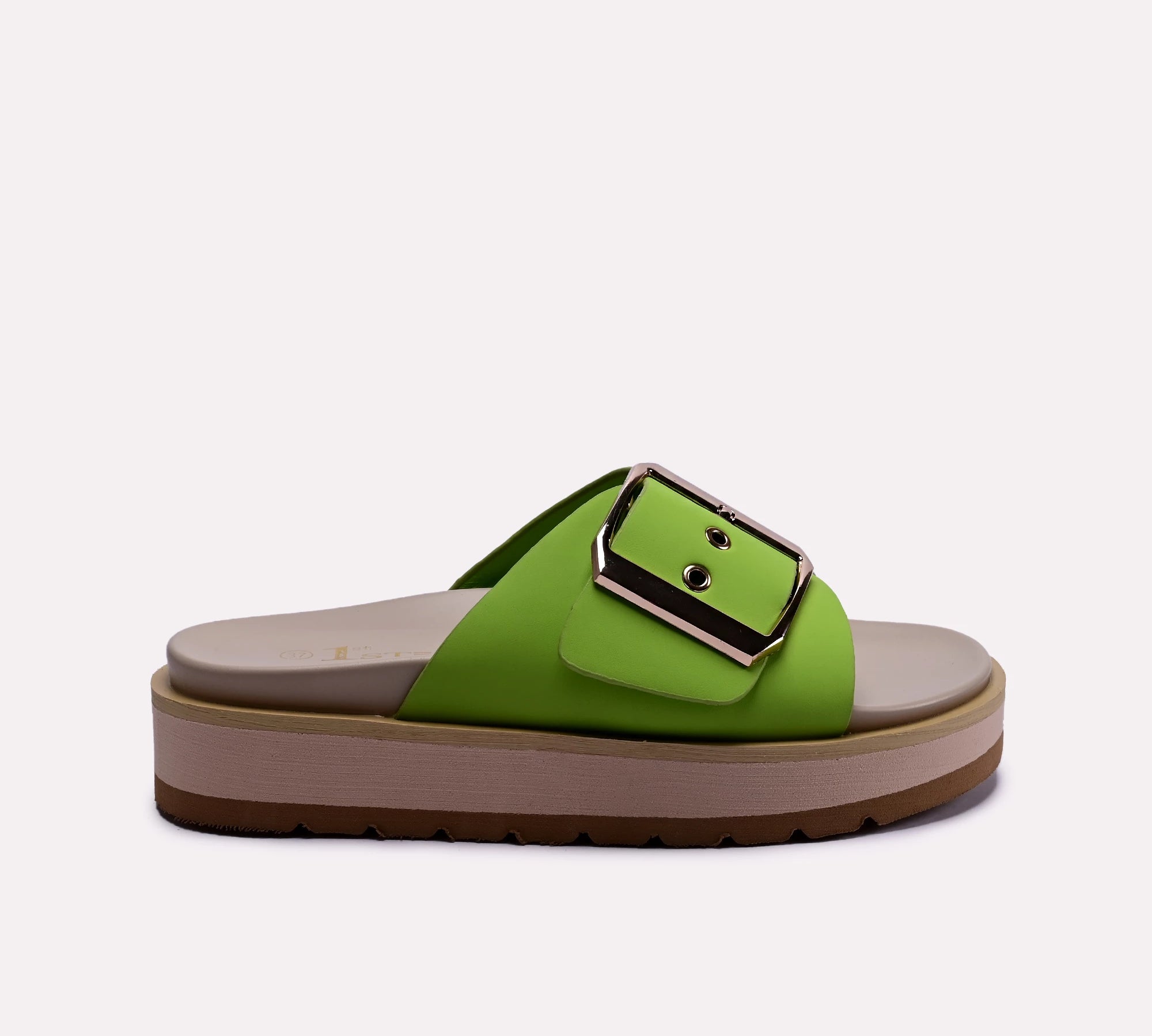 womens green buckle strap platform slide slippers