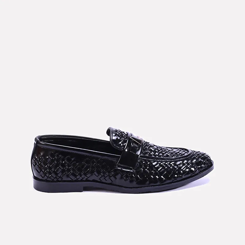 lancaster mens black formal woven loafers