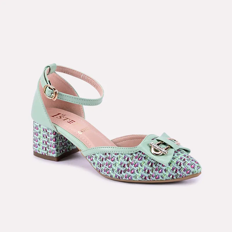 larkspur green fancy heel pumps