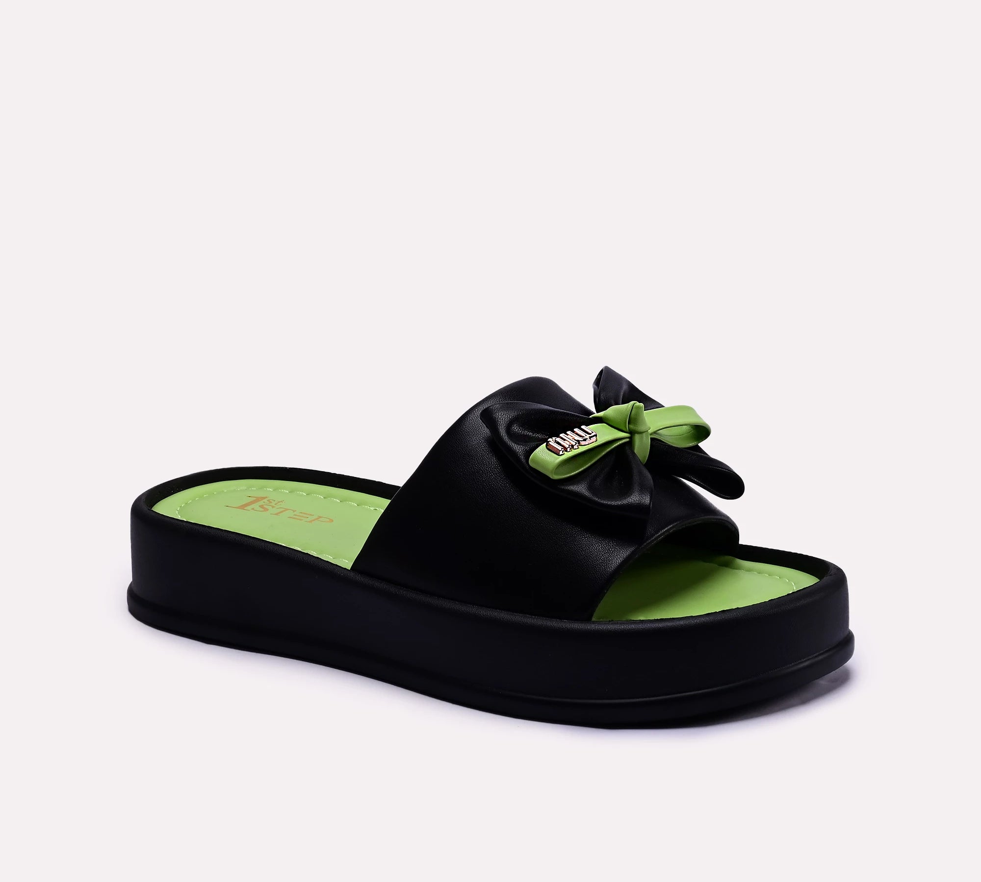 women black bow style platform slippers