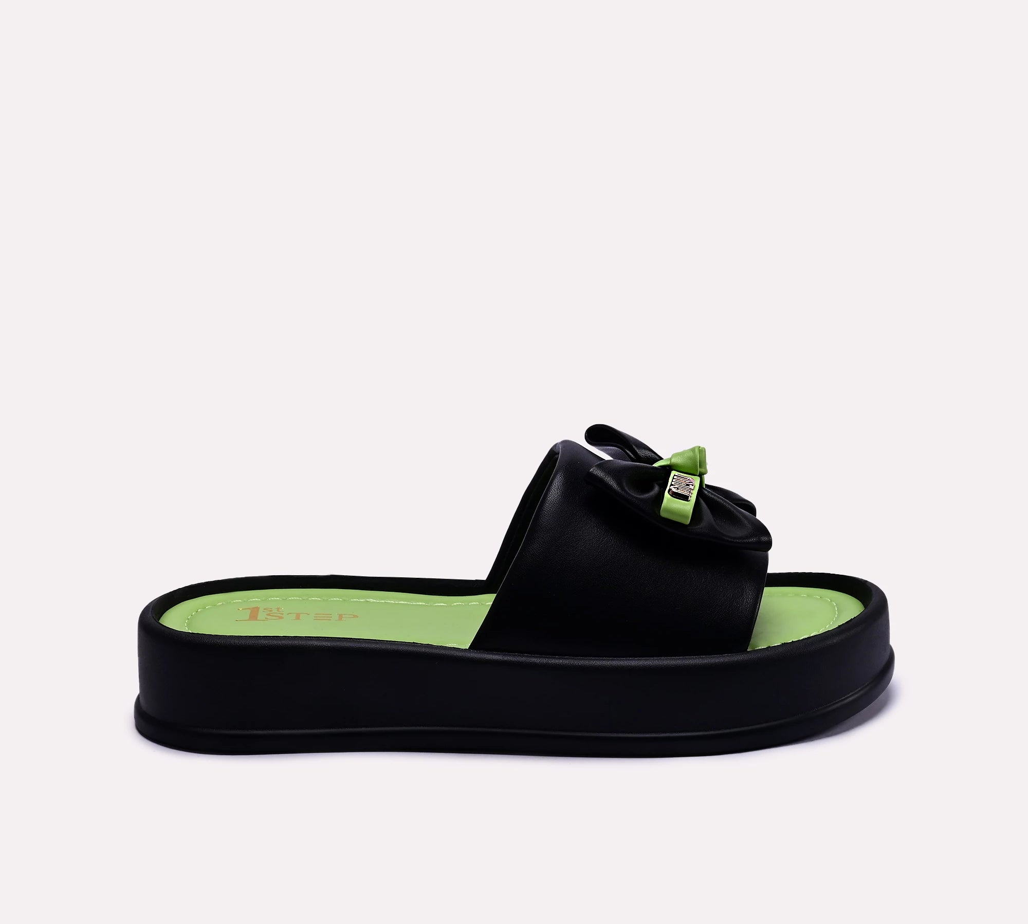 bow style womens black platform slippers