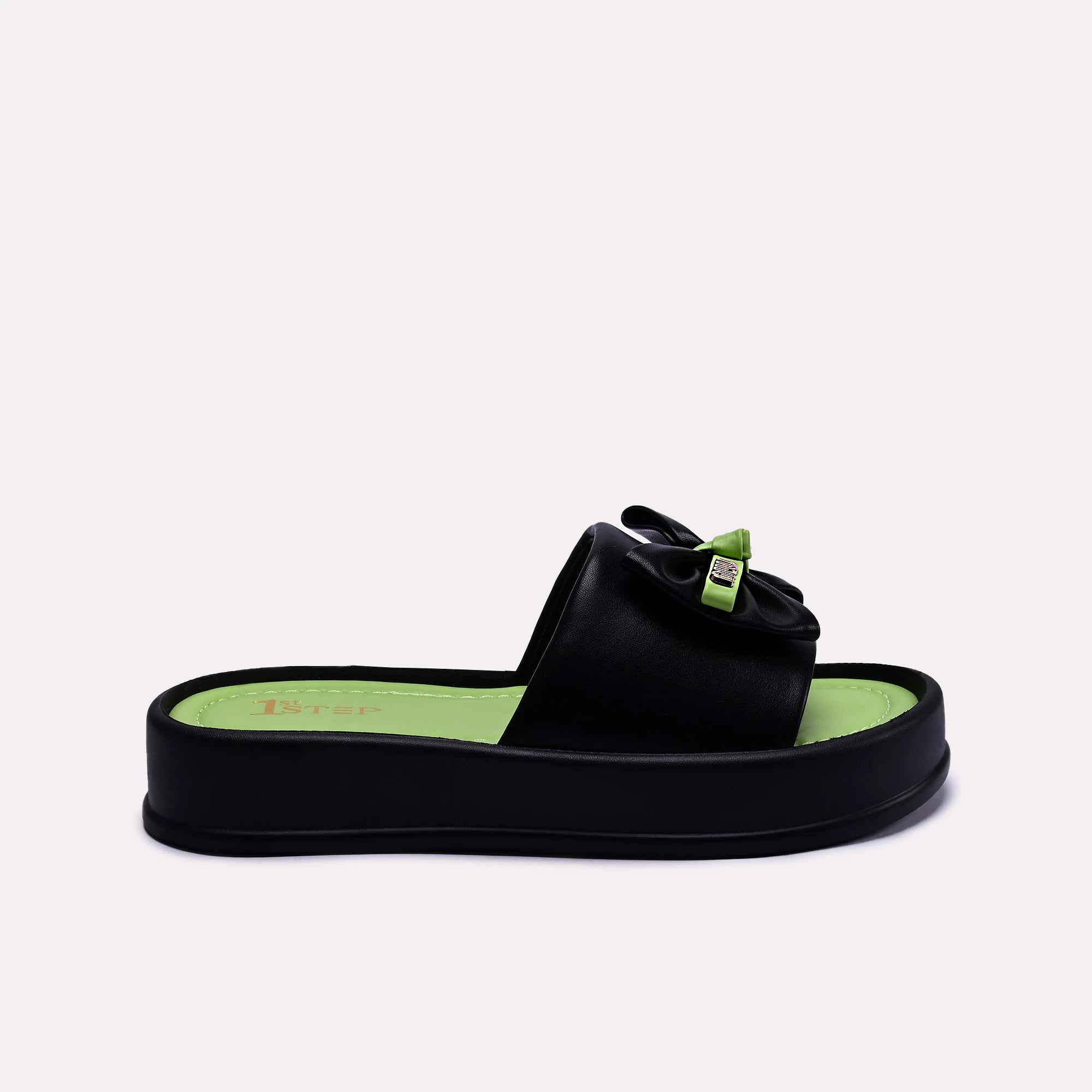 bow style womens black platform slippers