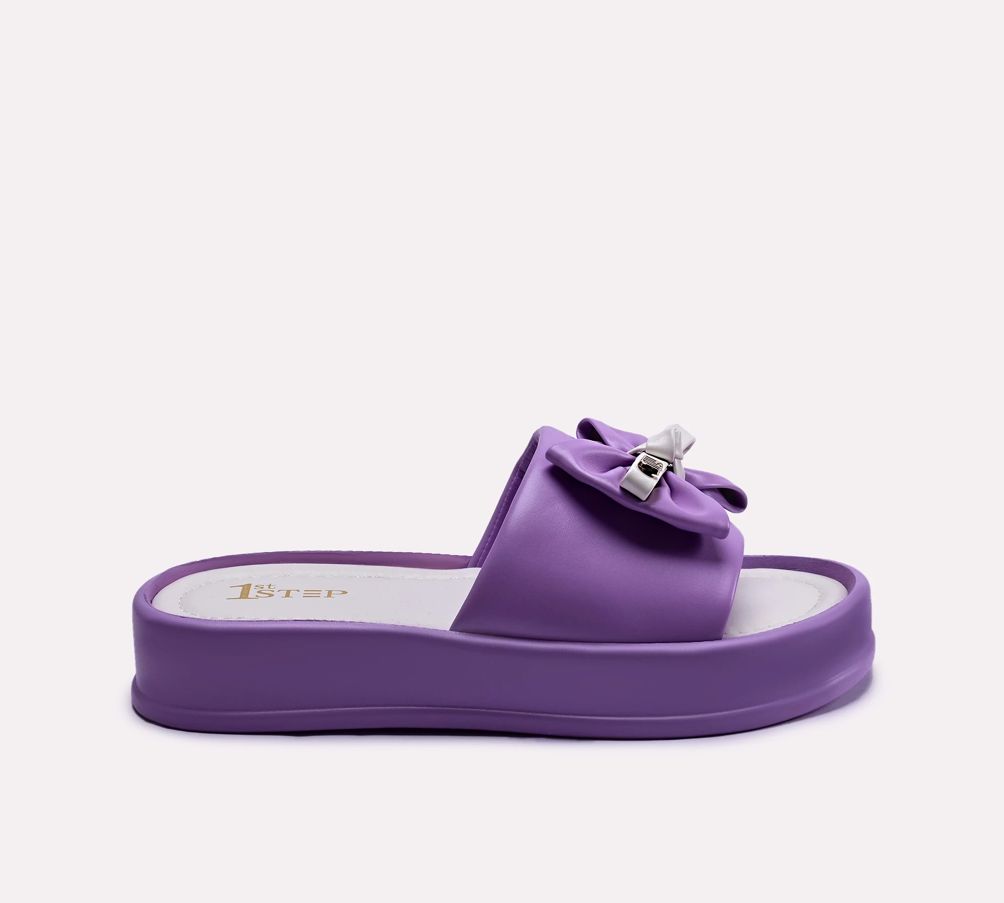 bow style womens purple platform slippers