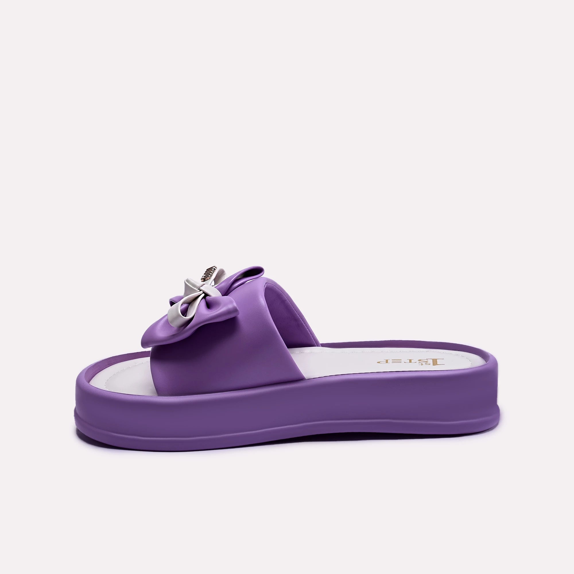 bow style purple platform slippers for women