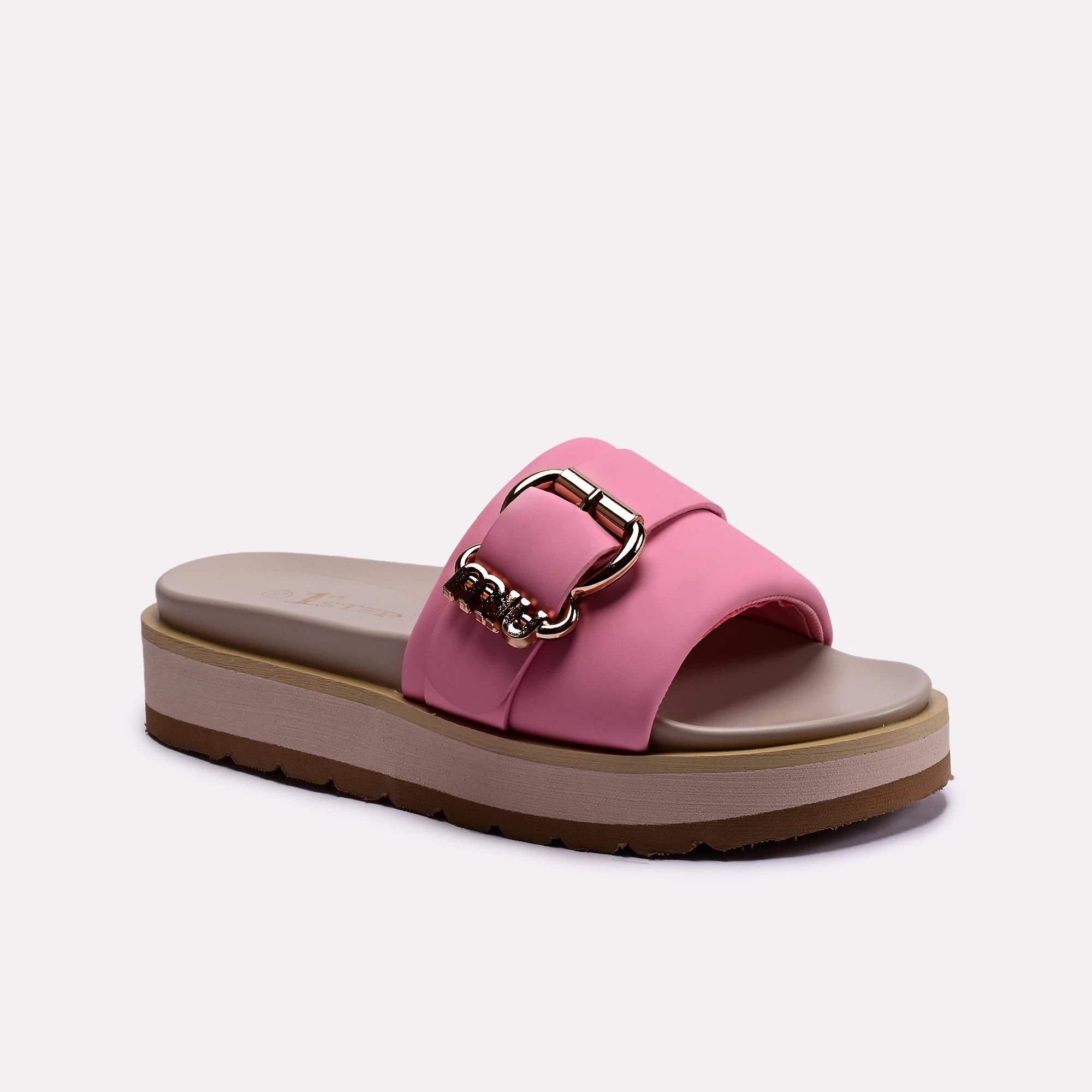 womens pink buckle strap platform slippers