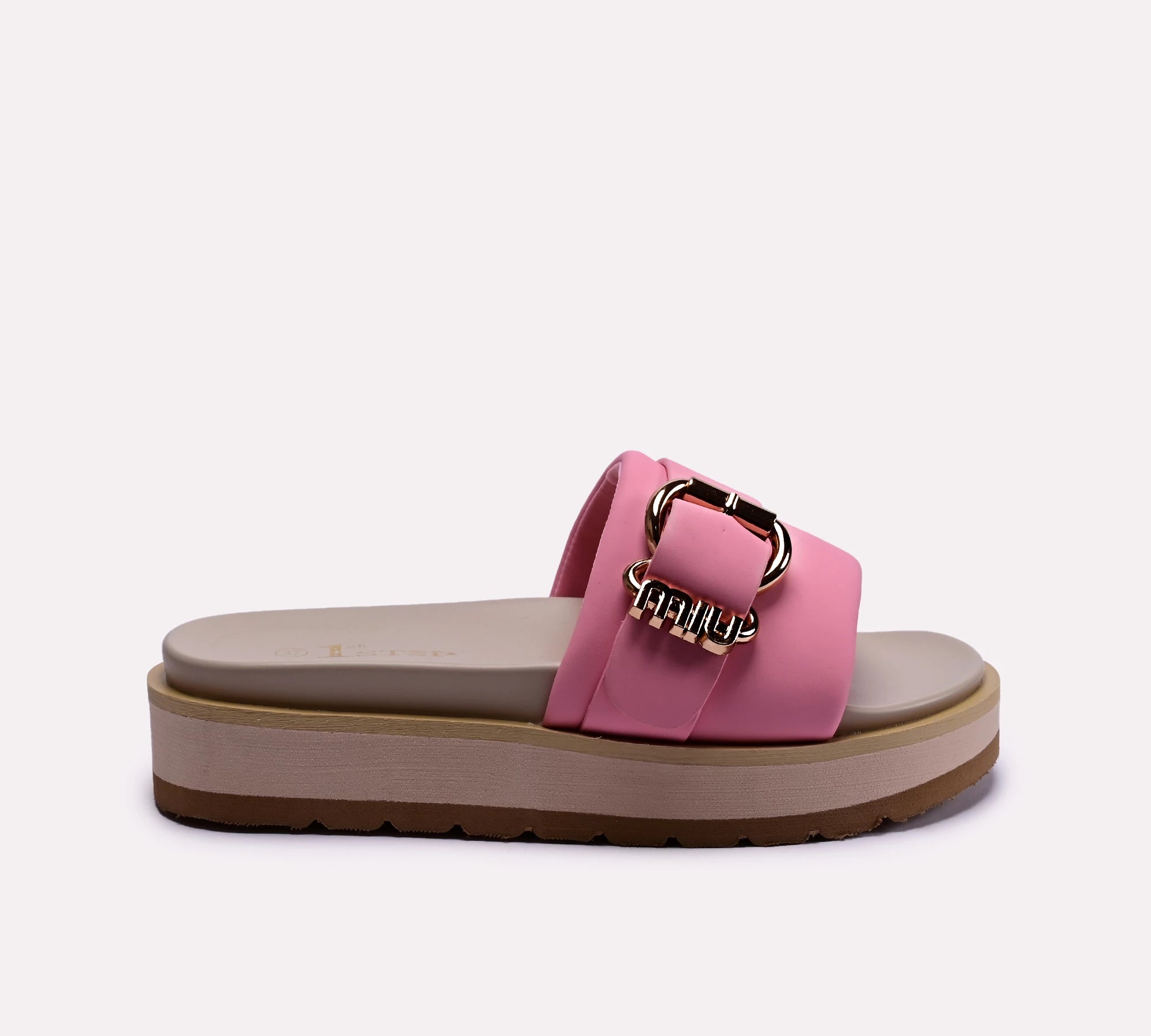 pink buckle strap women platform slippers