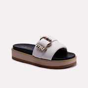 womens white buckle strap platform slippers