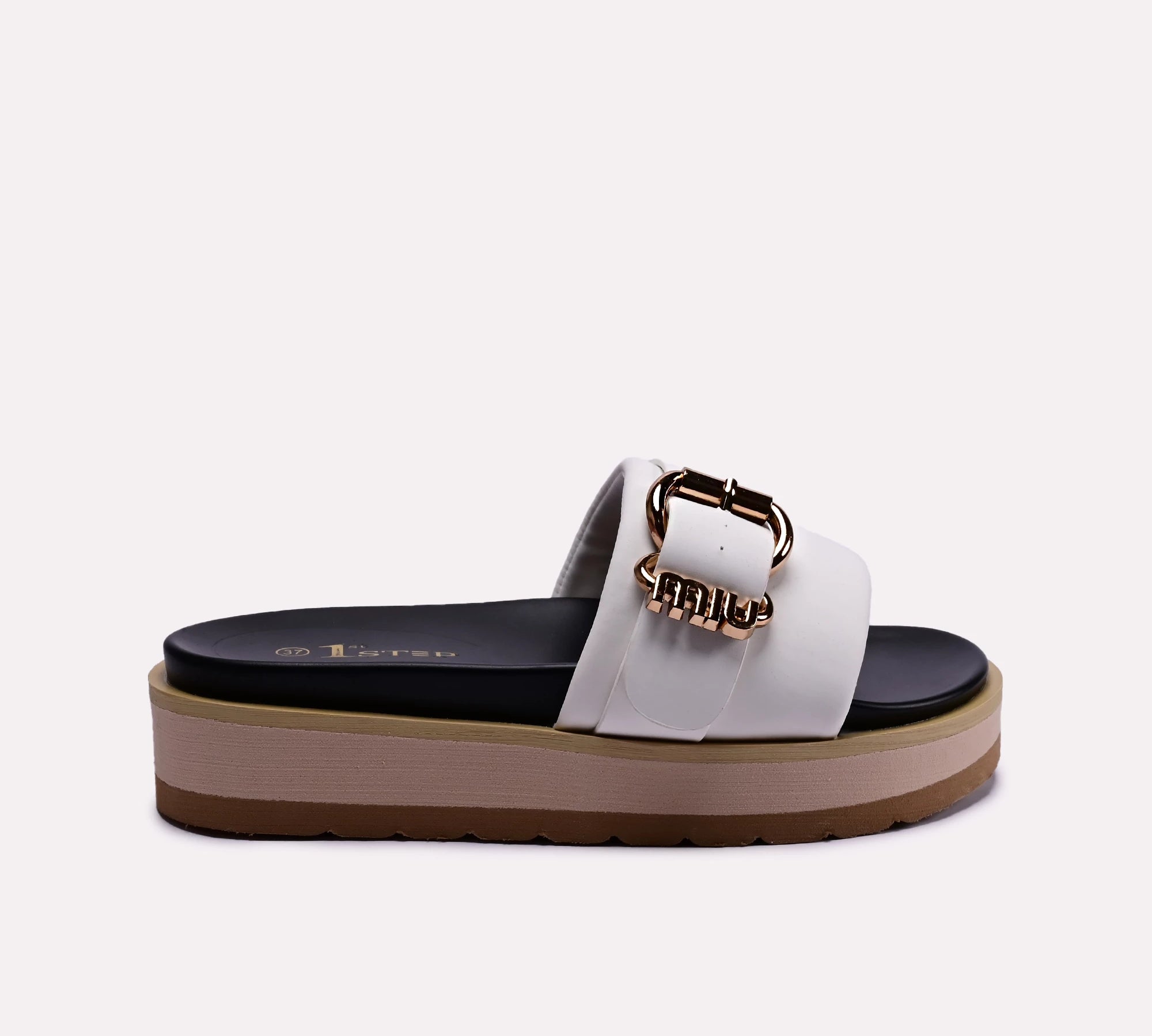 white buckle strap women platform slippers