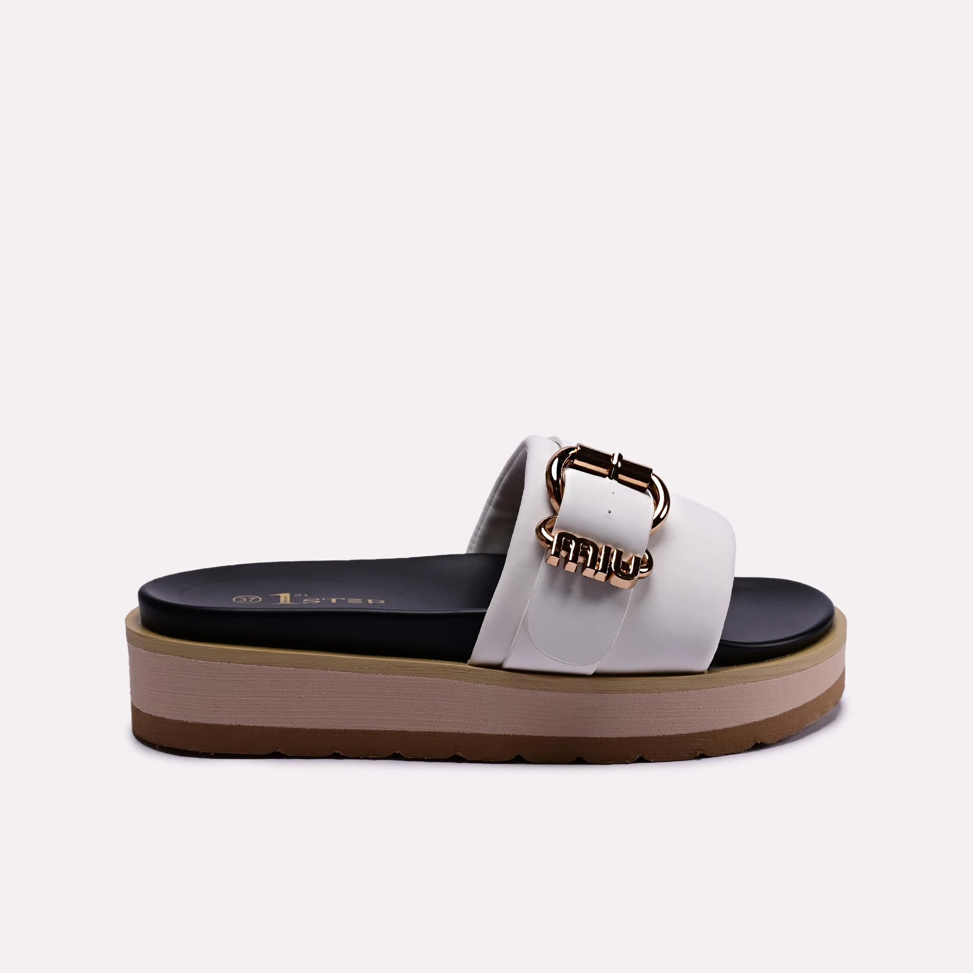 white buckle strap women platform slippers