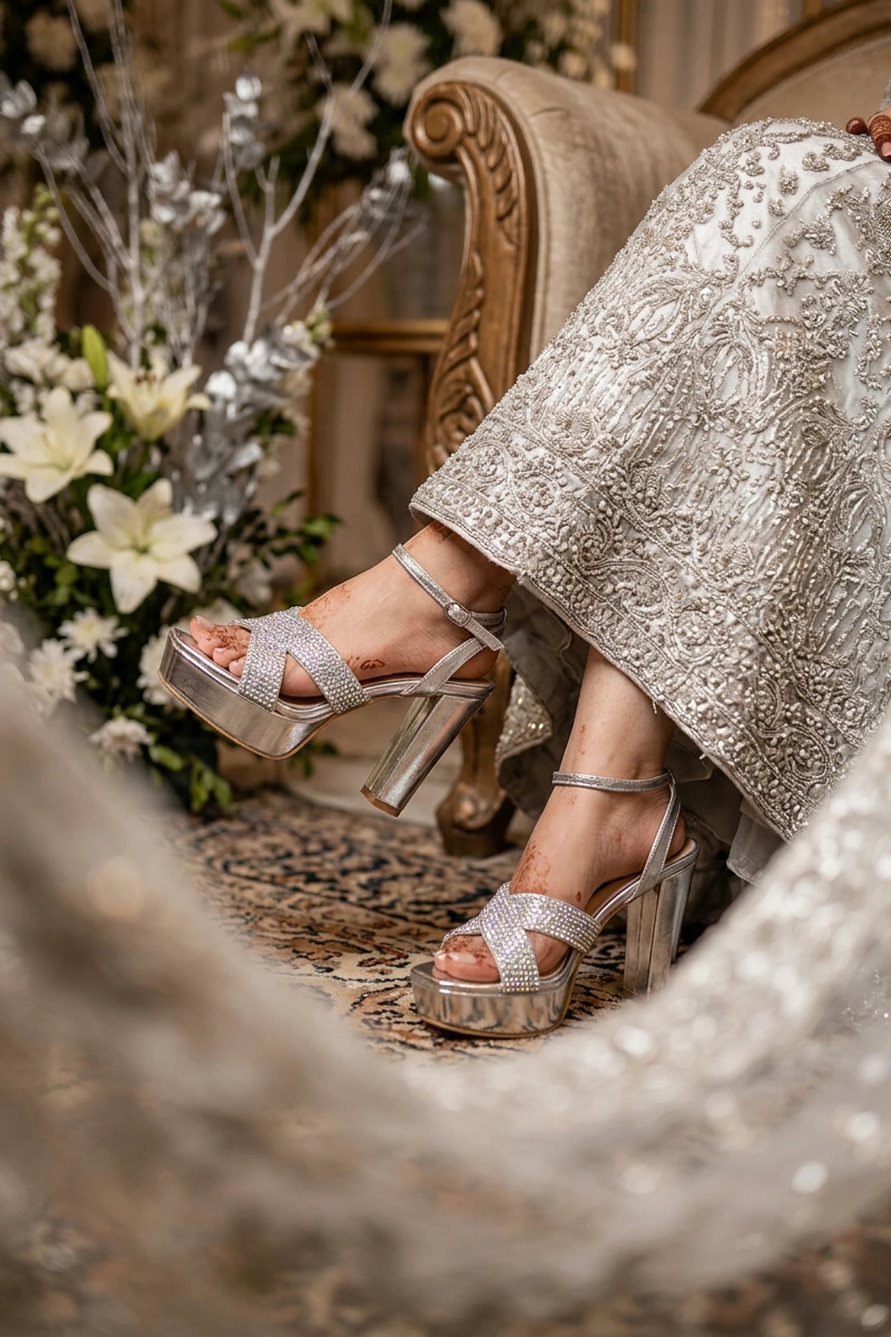 Womens Silver High Heel Sandals 0421504