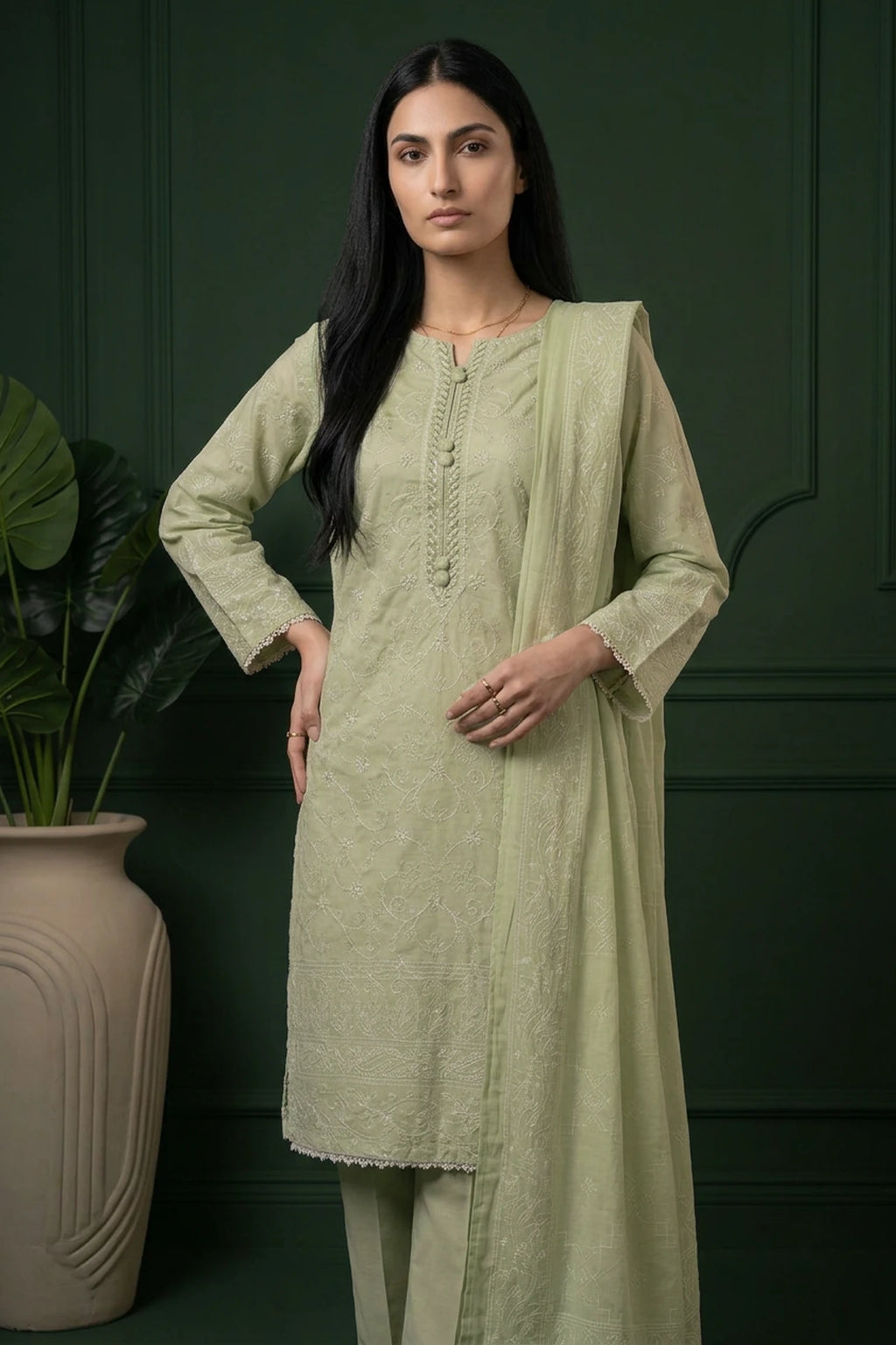 Celadon Grace 3 Piece Stitched Cotton Suit  15D0142